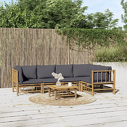 Maison Chic Salon de jardin 6 pcs + coussins - Mobilier/Meubles de jardin - Table et chaises d'extérieur gris foncé bambou -MN95911