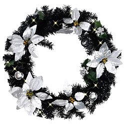 vidaXL Couronne de Noël avec lumières LED Noir 60 cm PVC