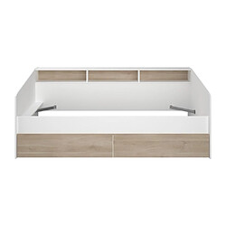 Acheter Vente-Unique Lit 90 x 190/200 cm avec rangements - Blanc et naturel - PAULETTE