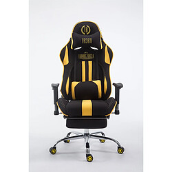 Decoshop26 Fauteuil de bureau chaise gamer avec repose-pieds extensible en tissu noir / jaune et métal chromé 10_0002741