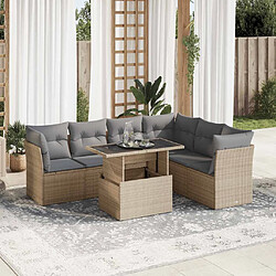 vidaXL Salon de jardin avec coussins 7 pcs beige résine tressée