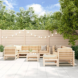 vidaXL Salon de jardin 10 pcs avec coussins bois massif