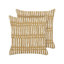 Beliani Lot de 2 coussins SALIX Coton 45 x 45 cm À rayure Impression en bloc Beige sable