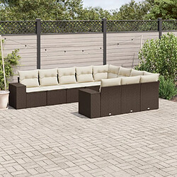 vidaXL Salon de jardin 10 pcs avec coussins marron résine tressée