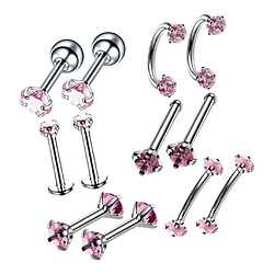 Acheter 12pcs acier inoxydable couleur bijoux rose piercing nez ongles zircon