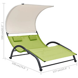 vidaXL Chaise longue double avec auvent textilène vert pas cher