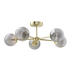 Vente-Unique Plafonnier en métal et verre fumé brillant - 5 globes - D. 58,5 x H. 21 cm - Doré - SOFIA