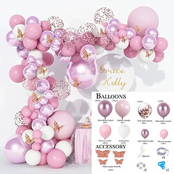 Euro Mega 112PCS Décoration Anniversaire Ballon Rose Kit Guirlande Ballon avec Papillon Fête Mariage Décoration