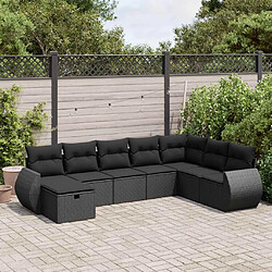 vidaXL Salon de jardin 8 pcs avec coussins noir résine tressée