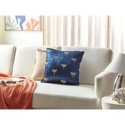 Beliani Coussin BLUESTEM Velours 45 x 45 cm Animal Broderie Bleu marine