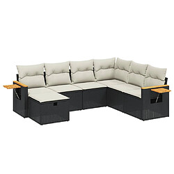 vidaXL Salon de jardin 7 pcs avec coussins noir résine tressée