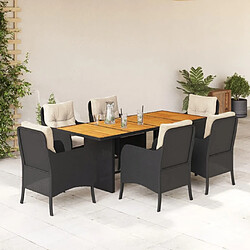 Maison Chic Ensemble à manger d'extérieur 7 pcs avec coussins,Salon de jardin,Mobilier de jardin Noir Résine tressée -GKD236751