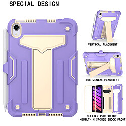 Coque en TPU + silicone avec béquille en T, anti-chute violet/beige pour votre Apple iPad mini (2021)