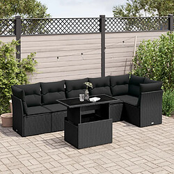 vidaXL Salon de jardin 7 pcs avec coussins noir résine tressée