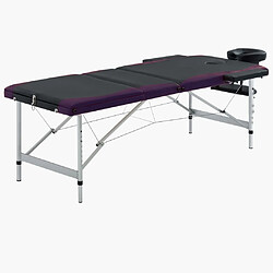 vidaXL Table de massage pliable 3 zones Aluminium Noir et violet