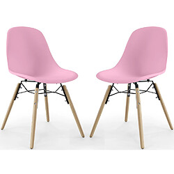 ICONIK INTERIOR Chaise de Salle à Manger - Design Scandinave - Pieds en Bois - Lot de 2 - Skögur Rose Clair