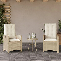 vidaXL Chaises inclinables de jardin lot de 2 et coussins beige rotin