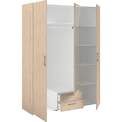 PARISOT Armoire VARIA - Décor chene - 3 portes + 2 tiroirs + miroir - L 150 x H 200 x 51 cm pas cher