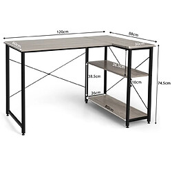 Acheter Helloshop26 Bureau d'angle en forme l réversible poste de travail avec étagères de rangement assemblage facile peu encombrant pour maison bureaux 120 x 88 x 74,5 cm gris 20_0007978