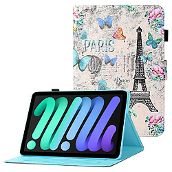 Etui en PU fonction avec porte-cartes et support tour papillons et fleurs pour votre Apple iPad mini (2021)