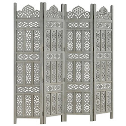 Maison Chic Paravent/Cloison de séparation 4 panneaux Gris 160x165 cm Bois manguier -MN83428