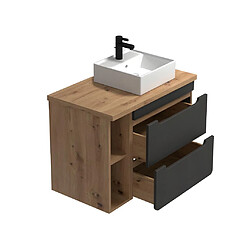 Avis Vente-Unique Meuble de salle de bain suspendu simple vasque et niches - Coloris naturel et anthracite - 80 cm - ARUBA