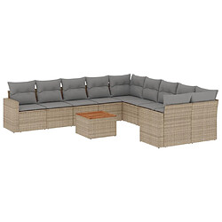 vidaXL Salon de jardin 11 pcs avec coussins beige résine tressée