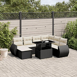 vidaXL Salon de jardin 8 pcs avec coussins noir résine tressée