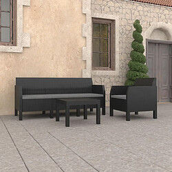 vidaXL Salon de jardin 3 pcs avec coussins PP Rotin Anthracite