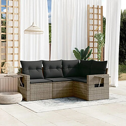 Maison Chic Salon de jardin 4 pcs avec coussins | Ensemble de Table et chaises | Mobilier d'Extérieur gris résine tressée -GKD97221