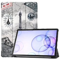 Etui en PU impression de modèle tri-fold avec support tour Eiffel pour votre Samsung Galaxy Tab S6