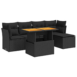 vidaXL Salon de jardin 6 pcs avec coussins noir résine tressée