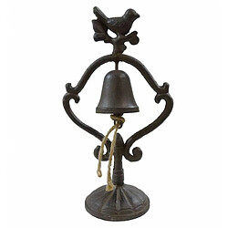 L'Héritier Du Temps Clochette de Comptoir Motif Oiseaux ou Présentoir à Cloche Carillon à Poser en Fonte Patinée Marron 9,5x16x28,5cm