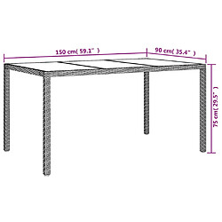 vidaXL Table de jardin 150x90x75 cm Verre trempé/résine tressée Marron pas cher