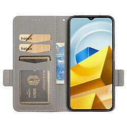 Etui en PU texture litchi, fermoir magnétique double avec support pour votre Xiaomi Poco M5 4G - gris