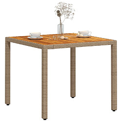 Avis vidaXL Table de jardin beige 90x90x75 cm résine tressée et bois acacia