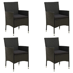 vidaXL Chaises de jardin avec coussins lot de 4 Résine tressée Noir