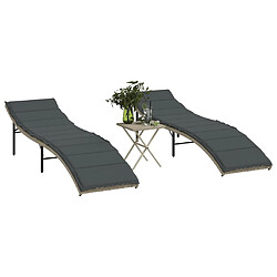 vidaXL Chaises longues lot de 2 avec table gris clair résine tressée