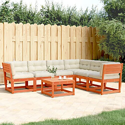 Maison Chic Salon de jardin 6 pcs avec coussins | Ensemble de Table et chaises | Mobilier d'Extérieur cire marron bois pin massif -GKD20984