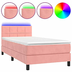 Sommier à lattes et LED,Cadre à lattes de lit avec matelas pour Adulte Rose 90x200 cm -MN40800