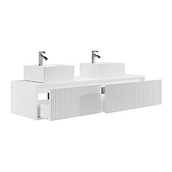 Acheter Vente-Unique Meuble de salle de bain suspendu strié avec double vasque - Blanc - 150 cm - ARNEGA