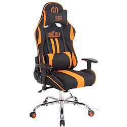 Decoshop26 Fauteuil de bureau gamer design sportif fonction de massage chauffant avec coussins en tissu noir / orange 10_0002536