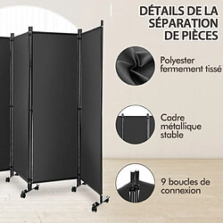 Helloshop26 Paravent à roulettes 4 panneaux pliable brise-vue cloison de séparation pièce sur pied protéger privée 225 x 30 x 173 cm gris 20_0009038