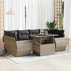 vidaXL Salon de jardin avec coussins 7 pcs gris résine tressée