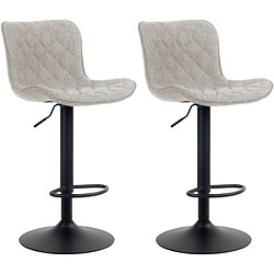 Decoshop26 Lot de 2 tabourets de bar coutures décoratives pied trompette hauteur réglable en métal noir assise en tissu taupe 10_0004139