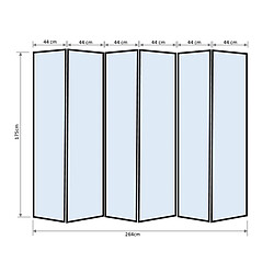Pegane Paravent japonais bois naturel, séparateur de pièce 6 pans - Hauteur 175 cm x Longueur 264 cm