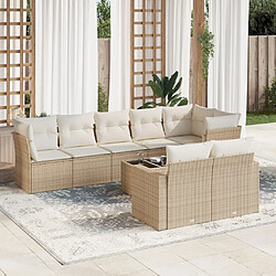 Maison Chic Salon de jardin avec coussins 9 pcs | Ensemble de Table et chaises | Mobilier d'Extérieur beige résine tressée -GKD16544