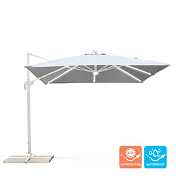 Avis Elios Parasols Parasol de jardin à bras réglable à mât déporté avec lumière solaire Led 3x3m Paradise White