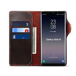 Acheter Wewoo Housse Coque Pour Galaxy Note9 Denior Oil Wax Peau de vache Bouton magnétique Étui à rabat horizontal en cuir avec fentes cartes et portefeuille rouge foncé