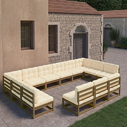 Maison Chic Salon de jardin 13 pcs avec coussins, Ensemble Tables et chaises d'extérieur Marron miel Bois de pin -GKD980396